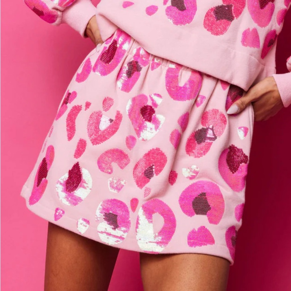 Queen of Sparkles- sold out pink leopard sequin skort- size L